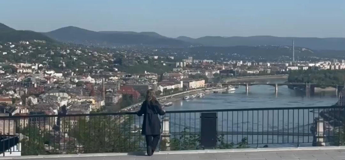 Panoramic view of Budapest from Gellért Hill showing the Danube River, bridges, and city skyline