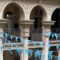 Hidden courtyard at Paloma Art Space in Budapest with historic arches and colourful designer studios