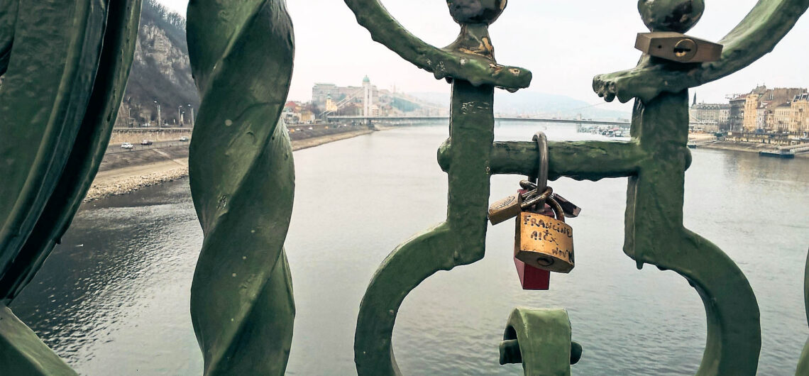 Danube view through a decorative railing, one of my favourite places in Budapest