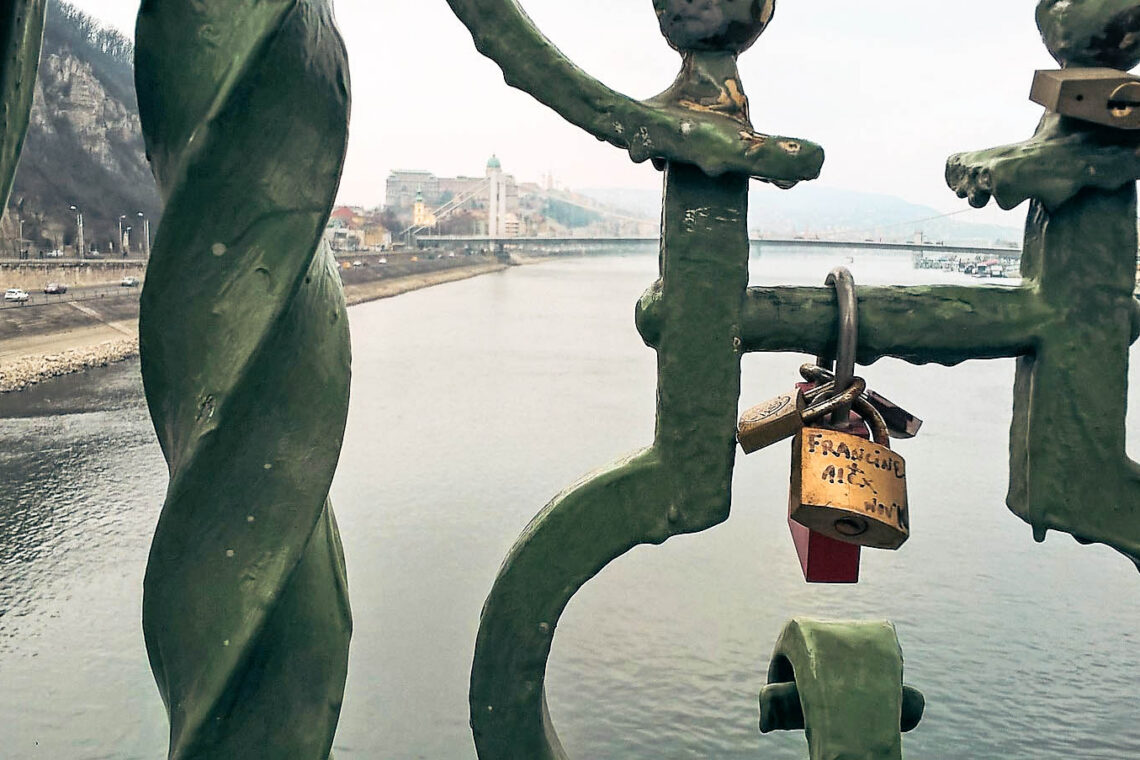 Danube view through a decorative railing, one of my favourite places in Budapest