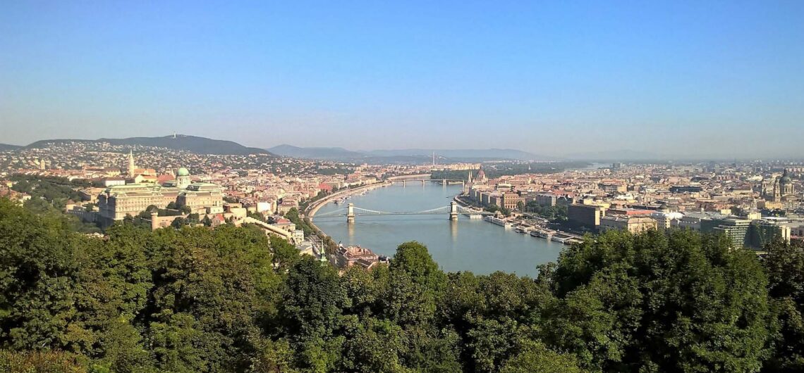 Buda and Pest on opposite sides of the Danube in Budapest
