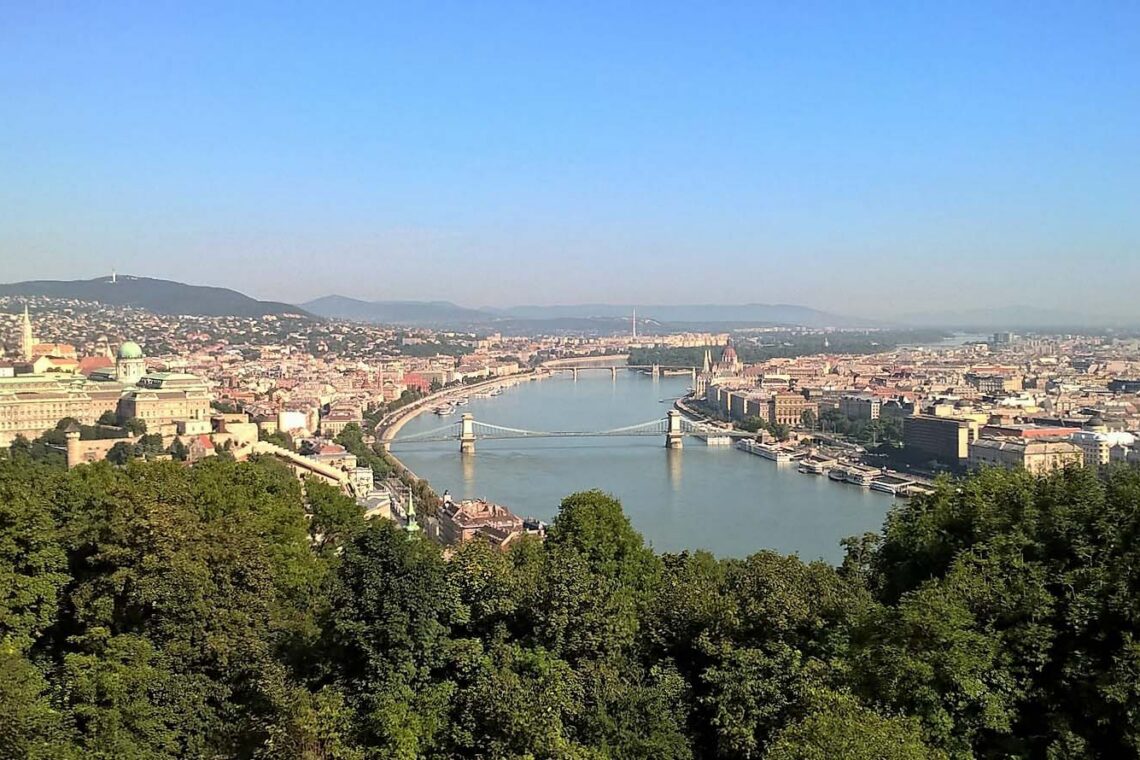 Buda and Pest on opposite sides of the Danube in Budapest